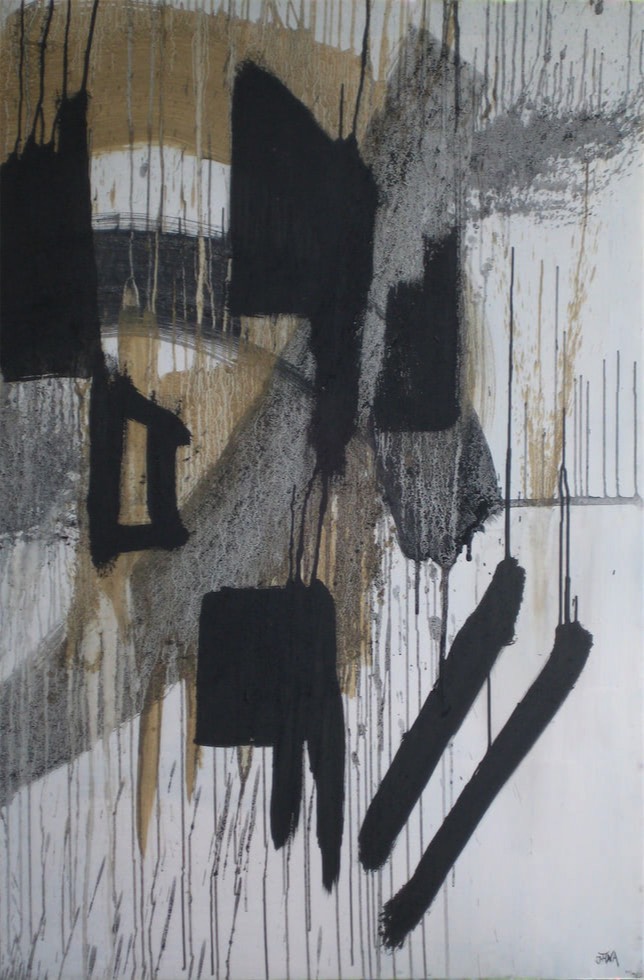 Gemaltes Bild in der Größe 150 x 100 cm, Mischtechnik auf Leinwand.