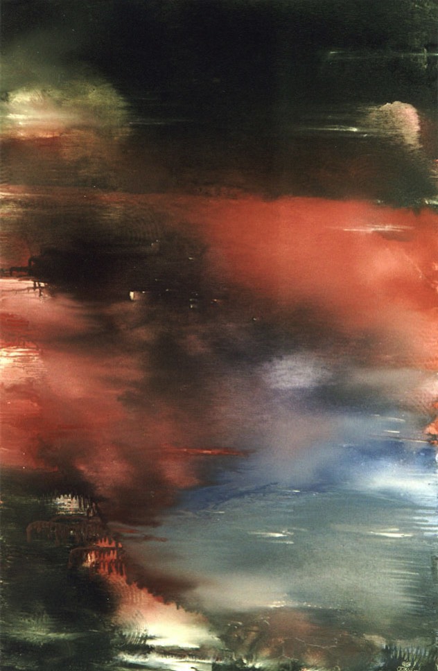 Elbhang im Mondschein, Öl auf Leinwand.