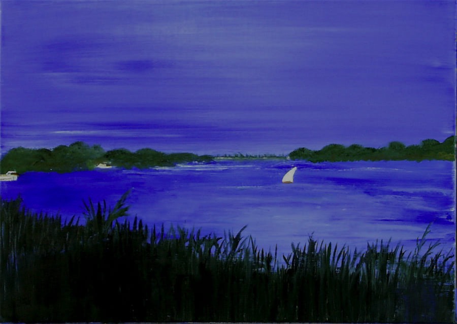 Nacht über der Elbe, Öl auf Leinwand